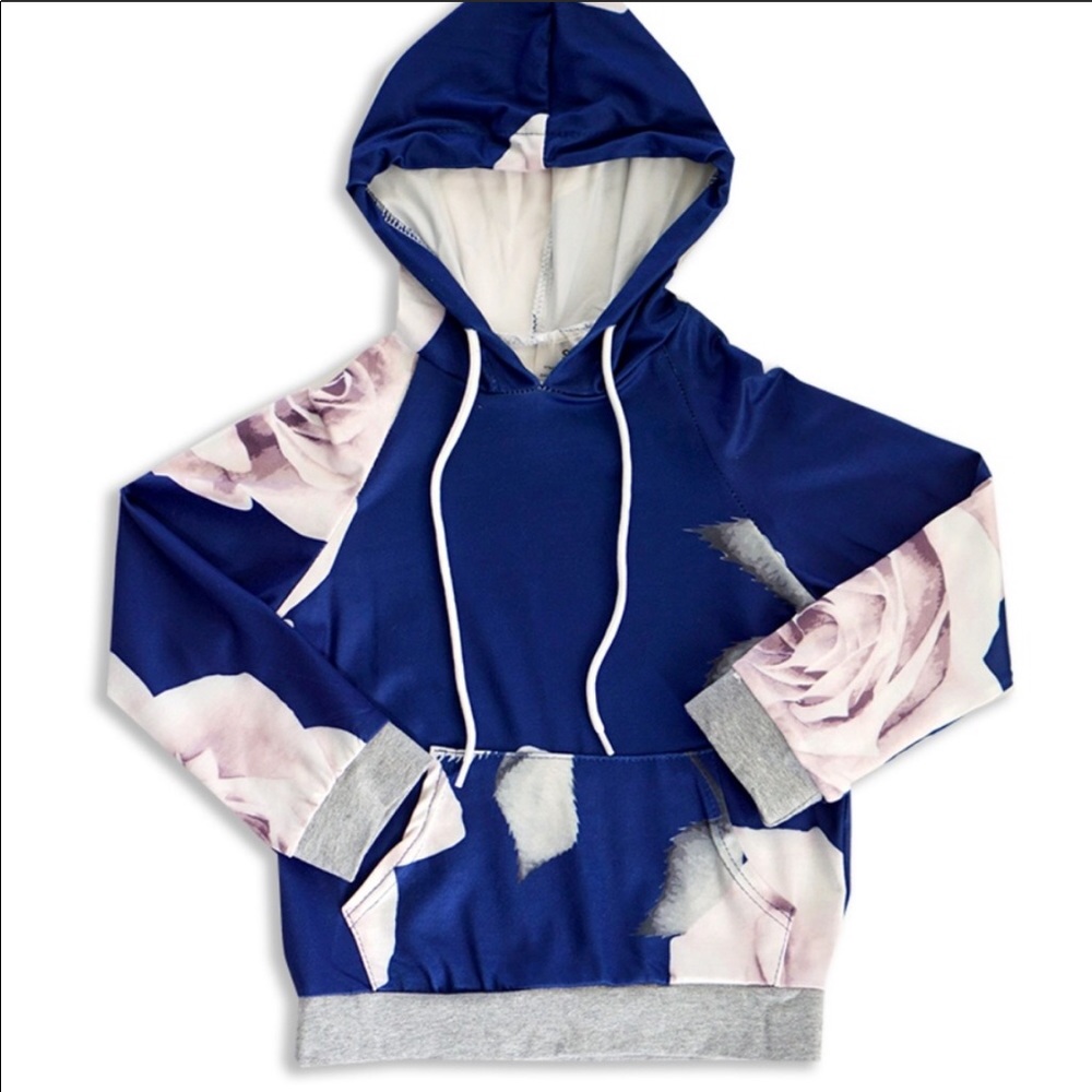 NWT Girls Blue w/pink flowers Hoodie Sweatshirt